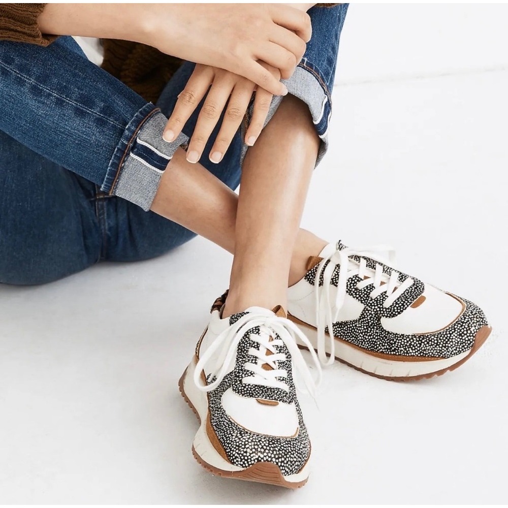 Madewell Kickoff Trainer Sneakers Sz. 9.5 Calf Hair Animal Print Leather Retro